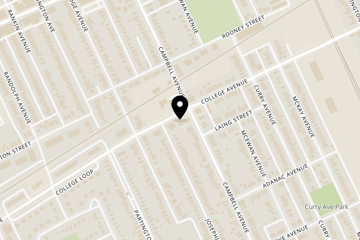 Map showing the location of Oregano Pizza on 1735 College Avenue in Windsor